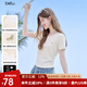百圖betu女裝2025夏季新款T恤拼接精致花邊抽褶收腰短袖上衣女2506T04 淺黃 M
