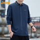 吉普（JEEP）美國正品春秋季男士T恤polo衫商務(wù)休閑男裝寬松翻領(lǐng)打底衫上衣服 寶藍色長(cháng)袖 【官方正品】 XL 【適合145斤左右】