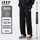 JEEP SPIRIT吉普褲子男褲秋季休閑褲男寬松舒適闊腿褲系帶直筒褲男黑色XL
