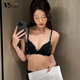 MOXTOC漫畫(huà)胸內(nèi)衣女小胸聚攏顯大無(wú)鋼圈防下垂收副乳時(shí)尚字母肩帶文胸罩 黑色 75B 【適合34/75ABC】