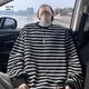 RLZN黑白條紋長(zhǎng)袖t恤男春秋潮牌美式高街衣服寬松潮流圓領(lǐng)重磅打底衫 黑色 L
