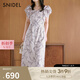 SNIDEL秋冬小飛袖V領(lǐng)收腰荷葉邊印花連衣裙SWFO244097 駝色 M （1）