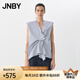 JNBY/江南布衣25夏新品襯衫女棉質(zhì)立體捏褶無袖V領(lǐng)寬松5P5214080 468/塵灰藍 S