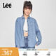 Lee25春夏新品舒適版翻領小刺繡Logo淺藍色女長袖牛仔襯衫潮流 淺藍色 M