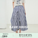 百家好（Basic House）Basic House/百家好格紋高腰不規(guī)則半身裙女夏季新款大裙擺中長裙 藍(lán)格 M