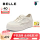 百麗（Belle）透氣網(wǎng)小白鞋女2025夏新商場(chǎng)同款厚底增高休閑鞋D8X1DBM5 米色-網(wǎng)面 36