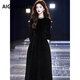 AIGOUGRT長(cháng)袖連衣裙女2025年秋季新款衣服洋氣復古大方絲絨長(cháng)袖裙子秋天 黑色絲絨連衣裙 S