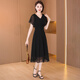 可蓓兒連衣裙夏新款時(shí)尚優(yōu)雅法式V領(lǐng)小黑裙正式場(chǎng)合高腰顯瘦裙子 M