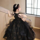 迪牧歐法式女童禮服生日公主裙小提琴晚禮服兒童小主持人鋼琴走秀演出服 黑色長(cháng)款 130