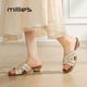 妙麗（Millies）品牌低跟拖鞋女外穿真皮露趾時尚涼拖鞋2025夏季新款休閑百搭涼鞋 金色 37 (235mm)  標(biāo)準(zhǔn)碼