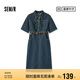 森馬（Semir）[森柔牛仔]牛仔連衣裙女夏工裝風(fēng)收腰港風(fēng)中長裙103324114001