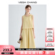 VEGA CHANG連衣裙女2025夏季新款假兩件設(shè)計(jì)感休閑純色簡(jiǎn)約圓領(lǐng)背心長(zhǎng)裙子 蜜蠟黃 S
