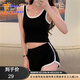 COZOK夏季新款韓版健身服緊身短款露臍簡(jiǎn)約背心女高腰短褲休閑運(yùn)動(dòng)套裝 黑色套裝 XL 建議115-135斤