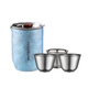 飛劍【官方正品】飛劍純鈦旅行茶具便攜式收納包戶(hù)外一壺三杯純鈦水杯 星空藍300/50ML