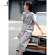 clotho Rennie品牌女裝連衣裙女2025年夏季新款假兩件顯瘦遮肚收腰氣質(zhì)時尚套裝 灰拼白 XL