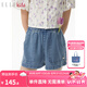 ELLE KIDS童裝 天絲牛仔短褲女兒童春夏季新款度假百搭復(fù)古褲子 丹寧色 160 (S)