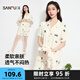 三福女秋季柔軟透氣開(kāi)扣套裝 簡(jiǎn)約熊貓圖案寬松家居服女503371 米色滿(mǎn)印 M