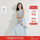 茵曼法式掛脖連衣裙春夏季女裝無袖蛋糕海邊度假風(fēng)長(zhǎng)裙子 淺水藍(lán) M