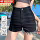 津炳勝黑色短褲女夏季新款牛仔緊身小個(gè)子顯瘦高腰a字辣妹性感包臀熱褲 黑色牛仔熱褲 M 【建議95-105斤】