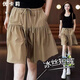 休閑短褲女士外穿薄款高腰寬松顯瘦韓版a字五分闊腿褲五分褲褲裙 卡其 M 【80-95斤】