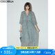 COCOBELLA[金蔥刺繡]輕奢風(fēng)刺繡肌理感連衣裙吊帶裙兩件裝FR966-3 霧藍(lán) XL