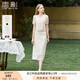 香影小香風(fēng)蕾絲套裝裙子女夏季2025新款重工刺繡白色半身裙兩件套 米白 M 160/84A/95-110斤