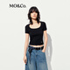 MO&Co.【秦嵐同款】短袖T恤2025夏新品圓領(lǐng)U領(lǐng)正肩收腰針織衫MBE2TEET01 黑色 M /165