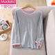莫代爾簡(jiǎn)約風(fēng)睡衣上衣單件女春秋純棉長(cháng)袖家居服薄款全棉休閑可外穿t恤 淺灰色 XL (125-145斤)