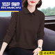 羅蒙（ROMON）純棉有領(lǐng)長袖T恤女POLO衫T恤翻領(lǐng)上衣新款顯瘦遮肉打底衫潮 咖啡色【純色】 XL 【建議115-130斤】