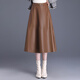 布力潘海寧真皮皮裙女咖色長(cháng)裙高腰綿羊皮傘裙秋冬中長(cháng)款a字裙子 焦糖色 L