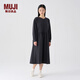 無印良品（MUJI）女式 法蘭絨抽褶連衣裙 美拉德純棉起毛寬松長裙子秋冬 BC08CC3A 炭灰色 S 155/80A