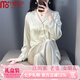 莫代爾2025新款水光綢睡衣女春夏季冰絲薄款印花長袖高級感家居服套裝 綠影竹林 商柜品質(zhì) 7A軟絲 L 建議100-120斤