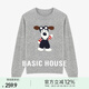 百家好（Basic House）【100%綿羊毛】百家好2025冬季新款卡通小狗圓領(lǐng)毛衣寬松長袖上衣 云母灰 M