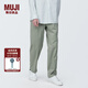 無印良品（MUJI）男式 不易褶皺 抽褶寬版褲 男士褲子男款 長褲 早秋 AE0WTA4S 淺綠色 XL(180/92A)