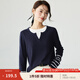 茵曼（INMAN）撞色條紋拼接假兩件毛衣女春秋款時尚復(fù)古顯瘦百搭針織衫 寶藍(lán)色 M