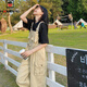 AEMAPE閨蜜網(wǎng)紅背帶褲套裝女學(xué)生韓版寬松顯瘦春秋2025新款連體闊腿褲夏 奶油杏單件背帶褲  M 建議95-115斤