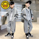 G.DUCKKIDS兒童童裝男童秋裝運(yùn)動(dòng)長(zhǎng)袖開(kāi)衫套裝潮新款中大童春秋款時(shí)髦帥氣 線條灰色套裝 150 建議身高1.3-1.4米