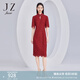 玖姿（JUZUI）商場同款中式國風(fēng)旗袍女秋款蕾絲連衣裙JWCQ50027 大紅 L