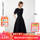 朗姿【Basic衣櫥】小香風(fēng)法式赫本風(fēng)波點(diǎn)裙子女夏新款連衣裙 黑色 S