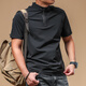 季言「涼感速干」男士冰絲高端t恤短袖夏季運動(dòng)透氣 立領(lǐng)半拉鏈上衣男 黑色 涼感速干面料 L （適合125-140斤）