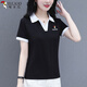 啄木鳥(niǎo)冰絲正肩翻領(lǐng)短袖t恤女polo衫夏季顯瘦氣質(zhì)媽媽裝上衣 黑色  XL