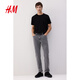 H&M男裝牛仔褲春季復古直筒牛仔褲黑色中腰彈力5袋式長(cháng)褲1008549 深灰色 L 175/86