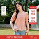茵曼章若楠同款苧麻女裝方領襯衫20225夏季新品泡泡袖襯衣 冰粉橙 L