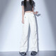 增致牛仔（zengzhi）美式白色工裝褲女2025春夏新款松緊高腰顯瘦直筒休閑褲子 白色-長(zhǎng)褲 XS