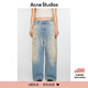 Acne Studios 男女同款 2023做舊褪色暈染臟色泥染牛仔褲C00054 中藍(lán)色 24 /30