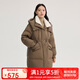 艾萊依仿羊羔毛領(lǐng)羽絨服女中長(zhǎng)款大衣保暖外套 茶褐色 M