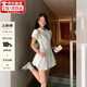 JIOESC泡泡袖襯衫連衣裙學(xué)院風(fēng)女氣質(zhì)收腰小個(gè)子甜美短裙a字法式茶歇裙 白色（加內(nèi)里+配送安全褲） S 80-90斤