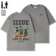 izzue  it歐美風(fēng)潮牌短袖t恤男士夏季字母半袖青少年落肩袖寬松五分袖T