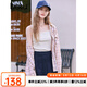 百圖betu女裝2025春季新款襯衫美式復古寬松格子開衫外套女2502T33 粉紅 L