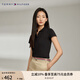 TOMMY HILFIGER【五?？邸肯募九b珠地網眼優(yōu)雅通勤純色條紋修身短袖T恤POLO 黑色BDS S (推薦：90-105斤)